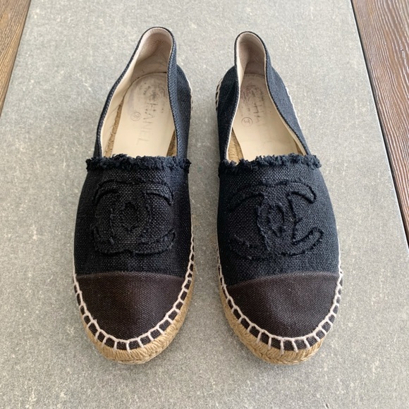 🖤 CHANEL Espadrilles Slip Ons Slides Shoes 38 EU